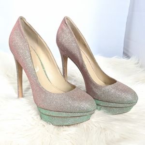 B Brian Atwood Iridescent Silver Glitter Pumps